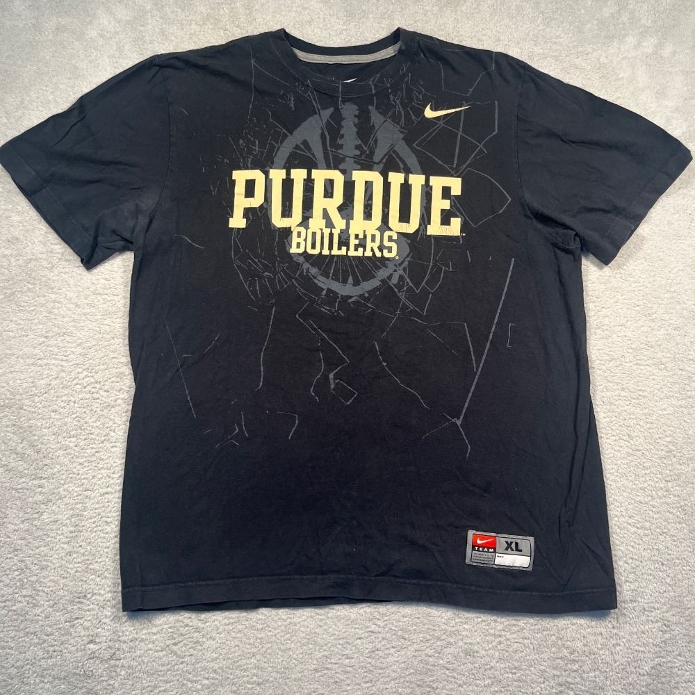 Y2K Nike Team Purdue Boilermakers Football Tee T-Shirt Graphic‎ Print Black  XL